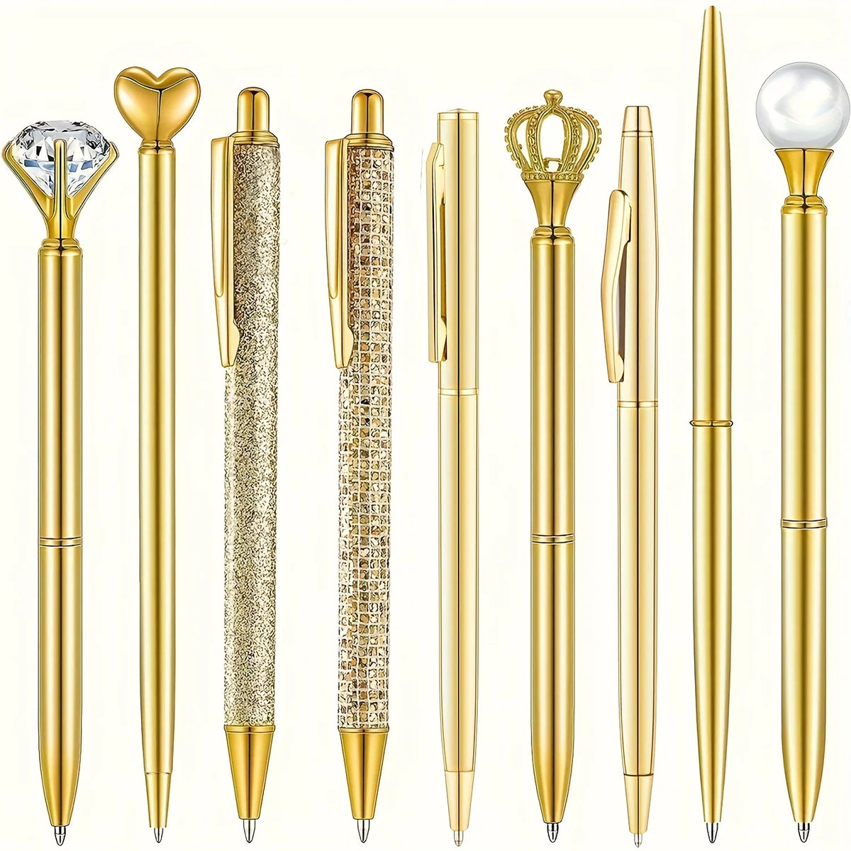 Golden Diamond-Shaped Pens 9 pcs