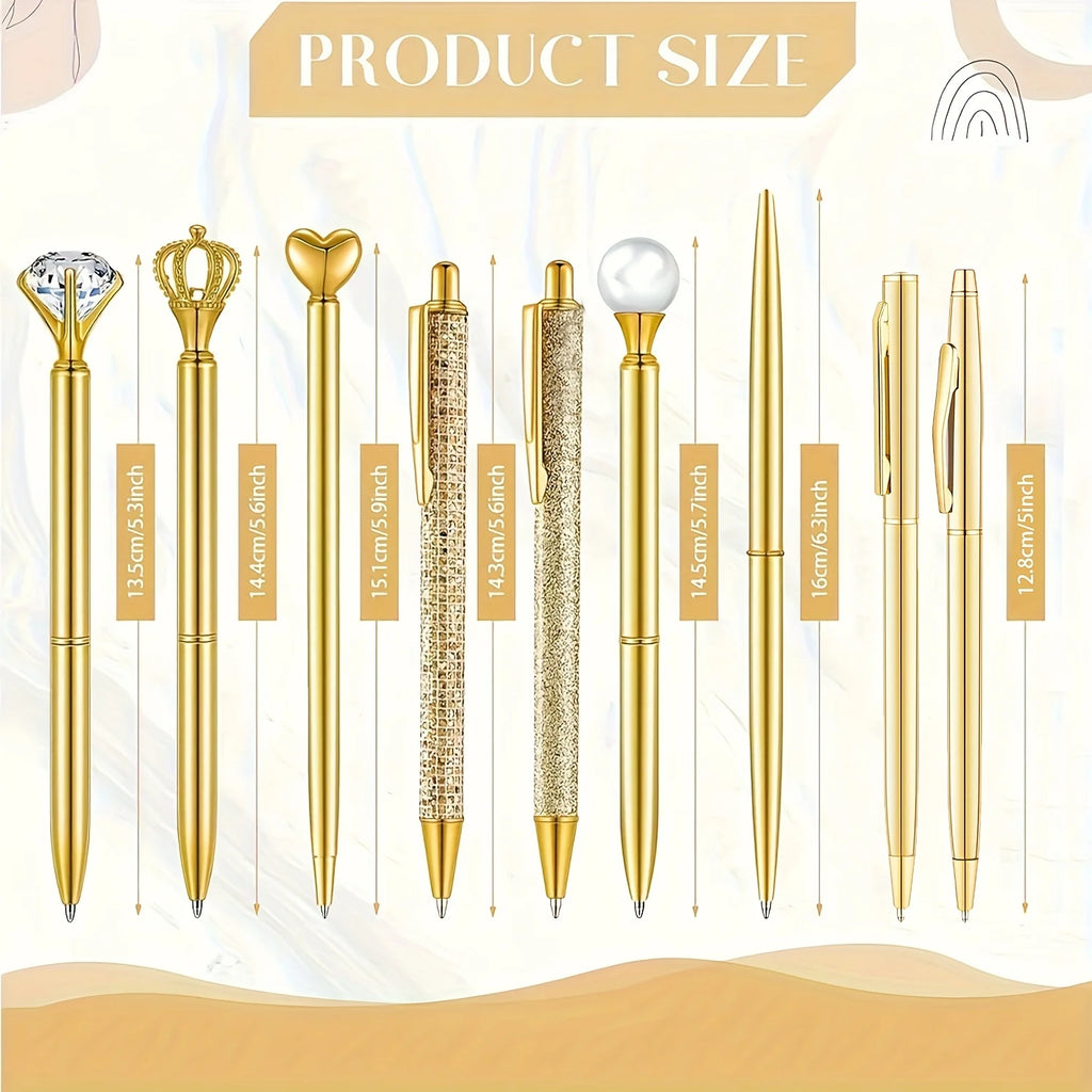 Golden Diamond-Shaped Pens 9 pcs