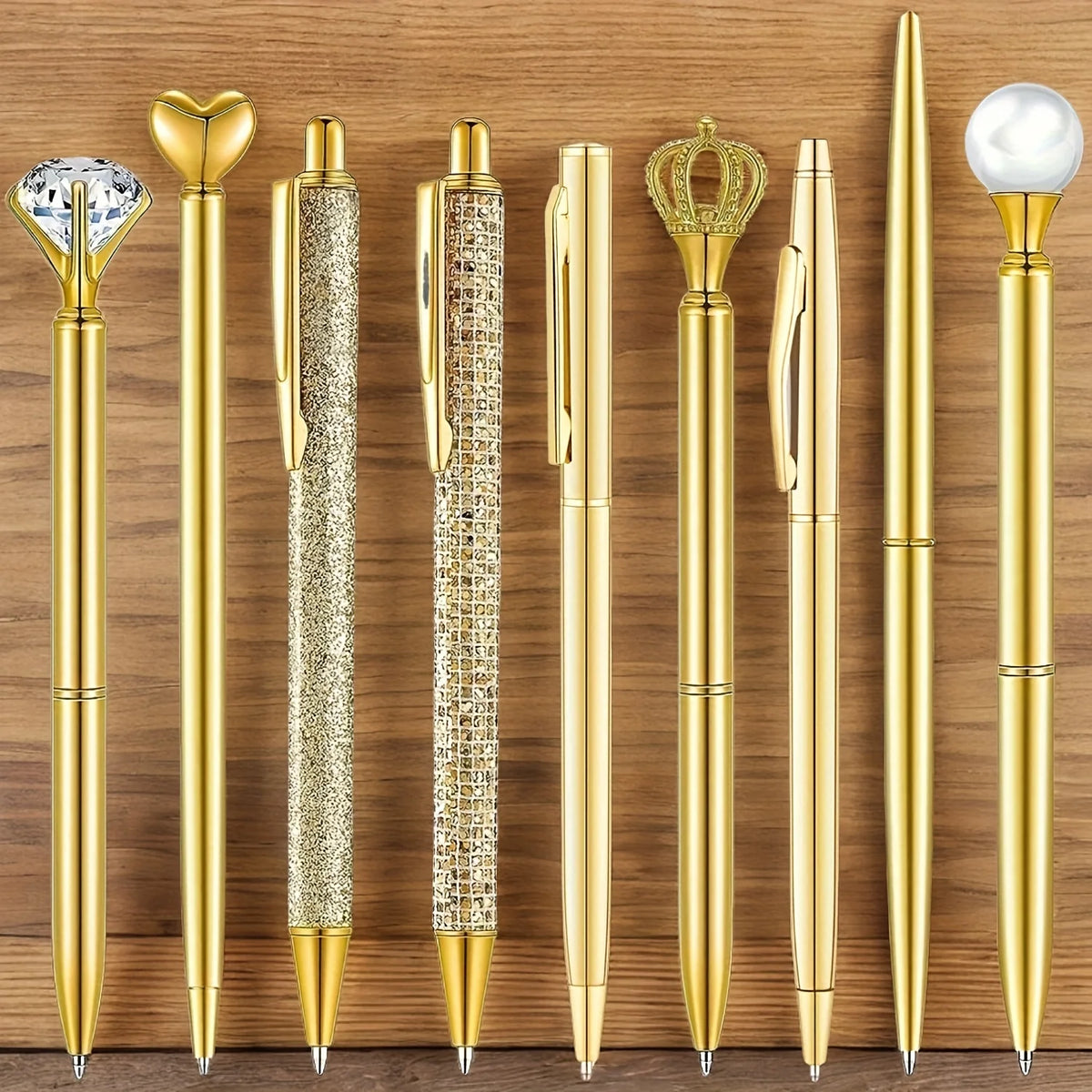 Golden Diamond-Shaped Pens 9 pcs