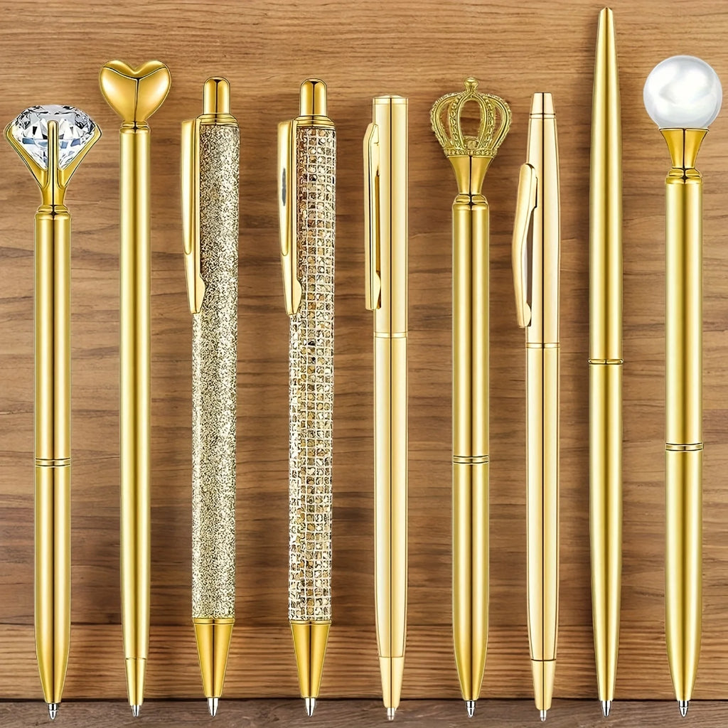 Golden Diamond-Shaped Pens 9 pcs