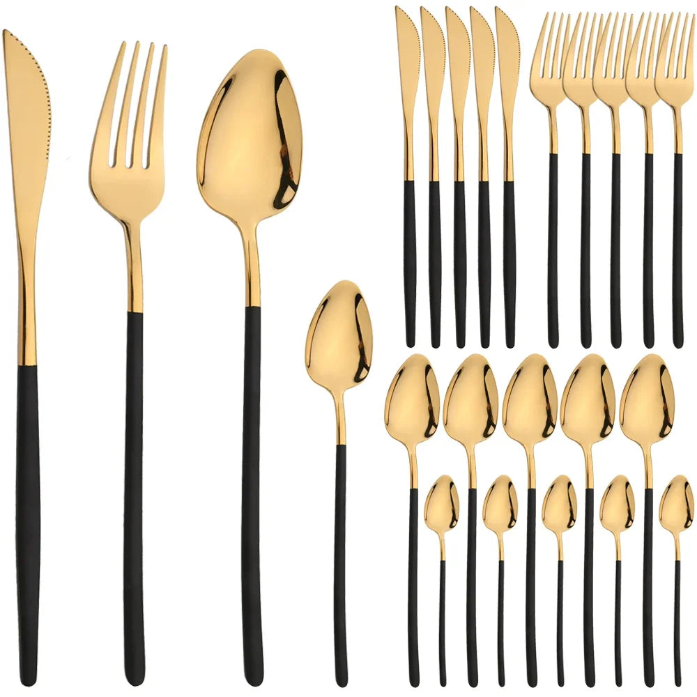 24pcs Gold Stainless Steel Cutlery