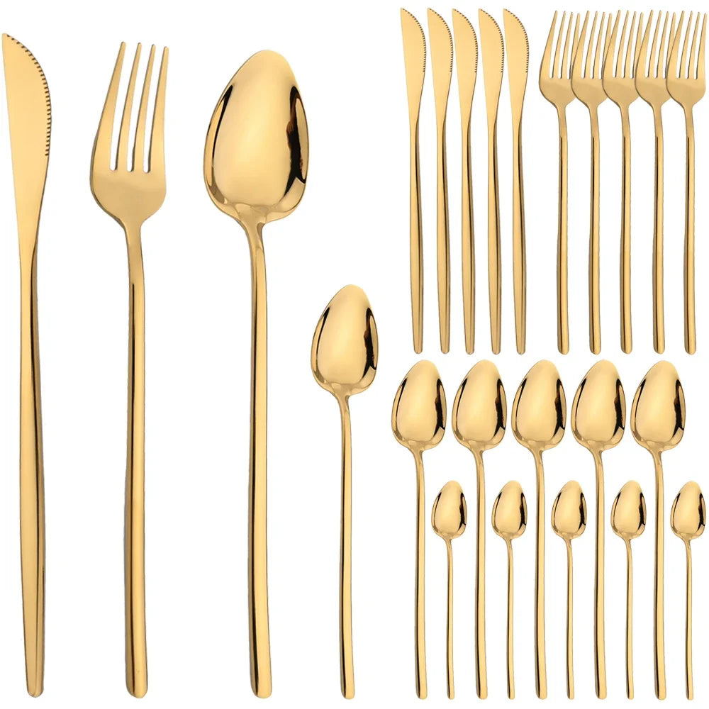 24pcs Gold Stainless Steel Cutlery